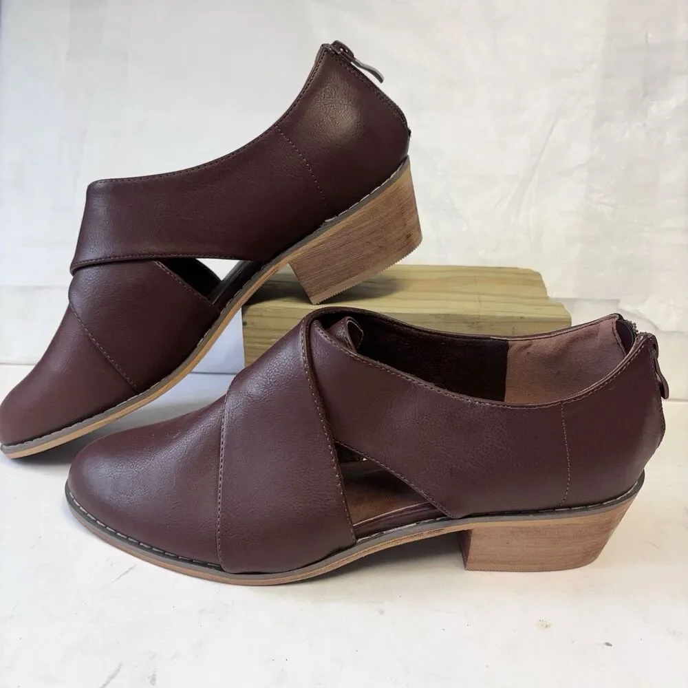 OLIVE STREET Charliee Brown Vegan Leather Flats Women’s 11 Slip On Open Sides